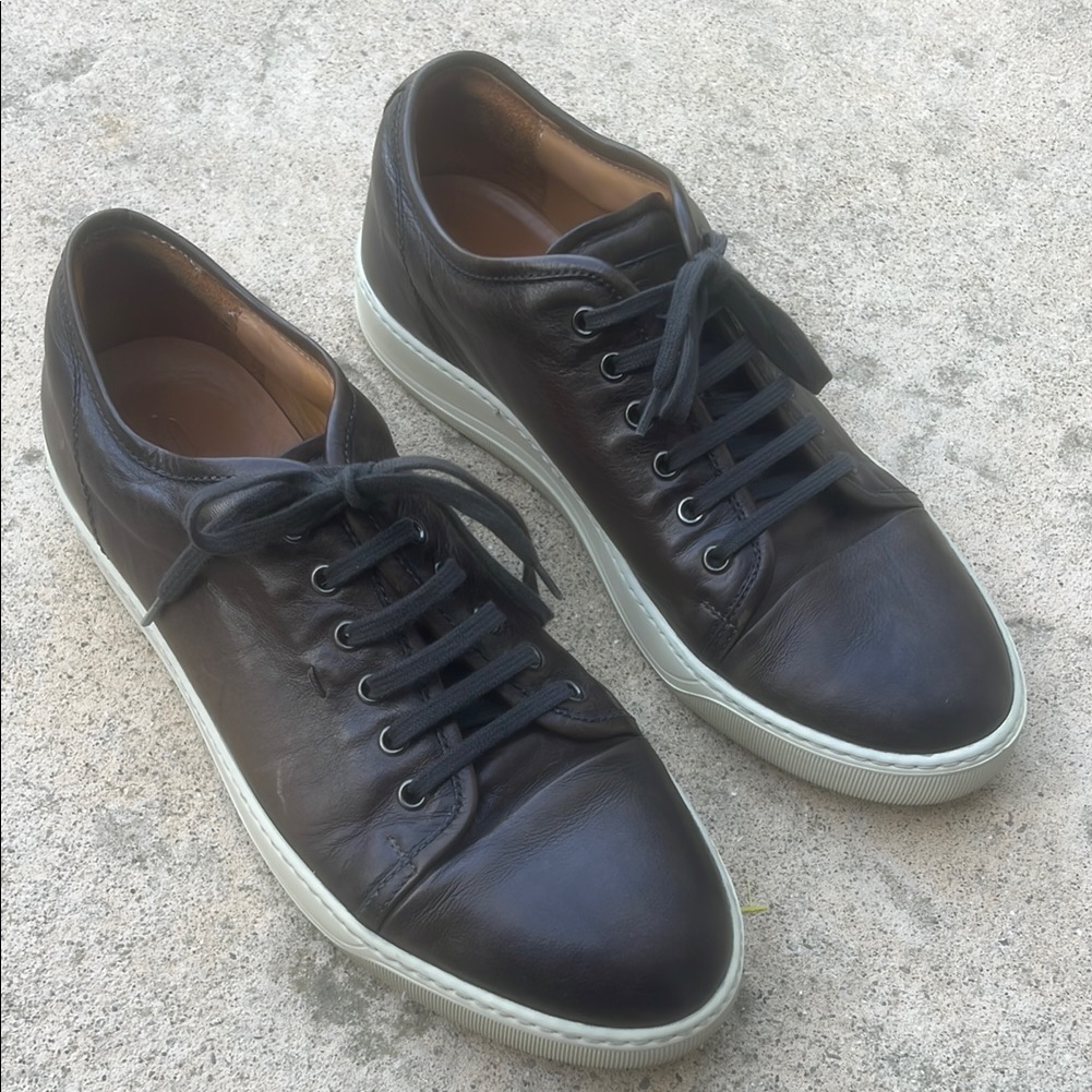Santoni Dark Burnished Brown Leather Lace Up Sneakers Men's Size 11.5